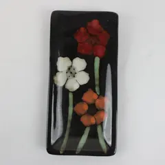 Pfaltzgraff Painted Poppies Rectangular Spoon Rest Black Floral Pre-Owned
