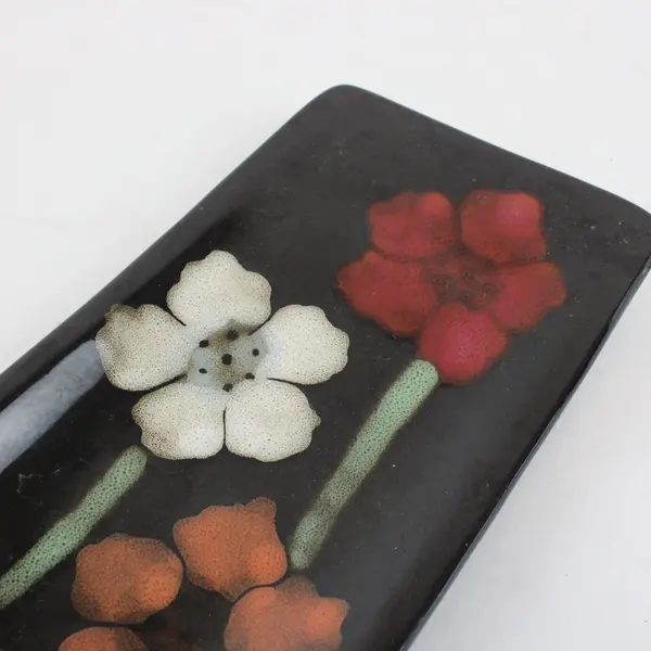 Pfaltzgraff Painted Poppies Rectangular Spoon Rest Black Floral Pre-Owned