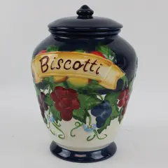 Vintage Nonni's Biscotti Cookie Jar Hand-Painted Ceramic Deep Blue 3D