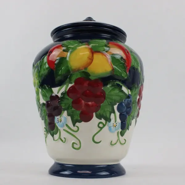 Vintage Nonni's Biscotti Cookie Jar Hand-Painted Ceramic Deep Blue 3D