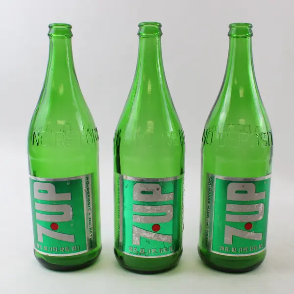 Vintage Green Glass Soda Bottles Lot of 3 28 fl oz Collectible
