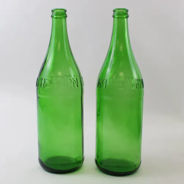 Lot of 2 Green Glass NO RETURN Soda Bottles 28 oz Unverified