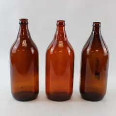 Lot of 3 Vintage Amber Brown Glass Beer Root Beer Bottles