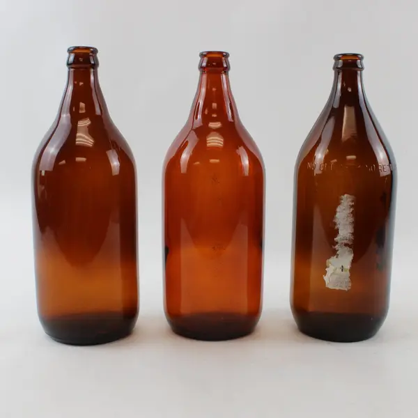 Lot of 3 Vintage Amber Brown Glass Beer Root Beer Bottles