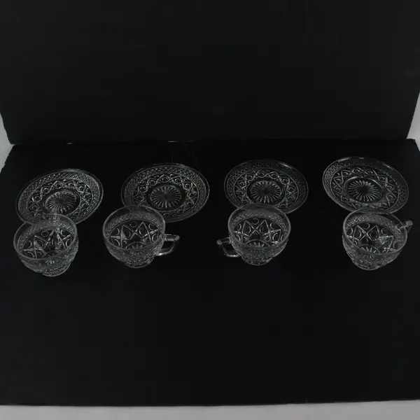 Vintage Imperial Glass Cape Cod Clear Pressed Glass Cups and Saucers 8 Pc Set
