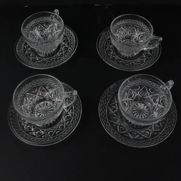Vintage Imperial Glass Cape Cod Clear Pressed Glass Cups and Saucers 8 Pc Set