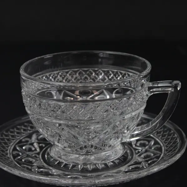 Vintage Imperial Glass Cape Cod Clear Pressed Glass Cups and Saucers 8 Pc Set
