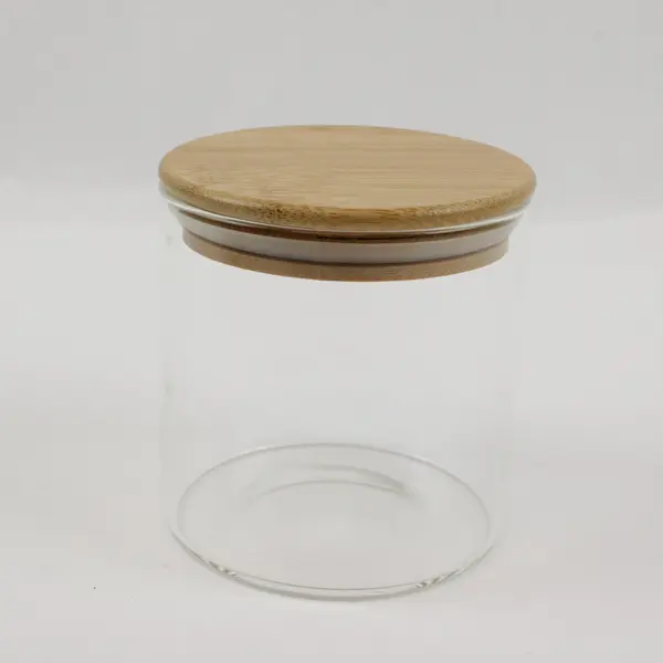 Set of 2 Clear Glass Storage Jars with Wooden Lids Kitchen Canisters