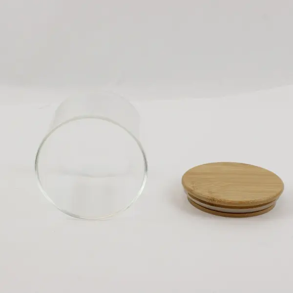 Set of 2 Clear Glass Storage Jars with Wooden Lids Kitchen Canisters