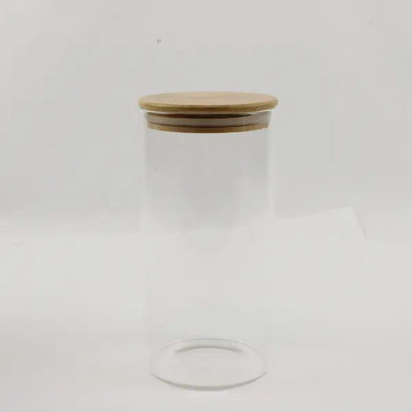 Set of 2 Clear Glass Storage Jars with Wooden Lids Kitchen Canisters