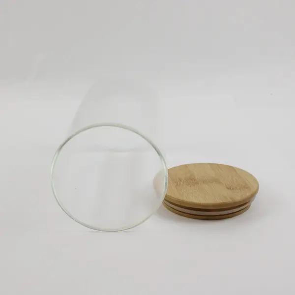 Set of 2 Clear Glass Storage Jars with Wooden Lids Kitchen Canisters