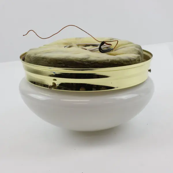 Vintage Brass White Milk Glass Flush Mount Ceiling Light Dome Fixture