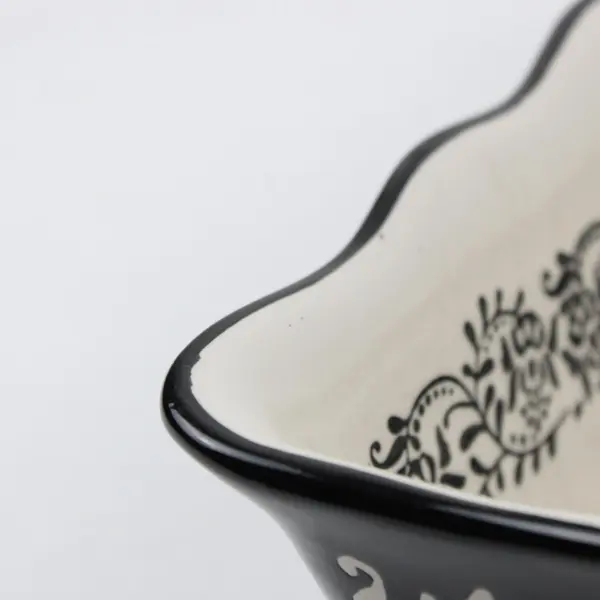 Baum Ceramic Rectangular Baking Dish Black White Paisley 13 x 9