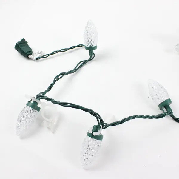 100 Count C9 LED Christmas String Lights Clear Faceted Green Wire