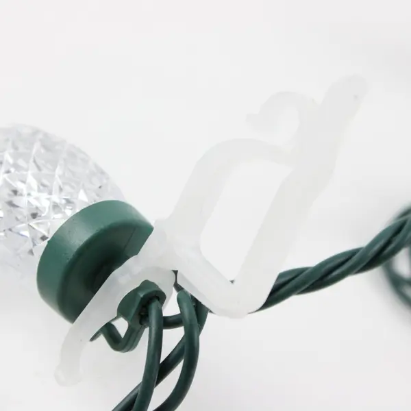 100 Count C9 LED Christmas String Lights Clear Faceted Green Wire