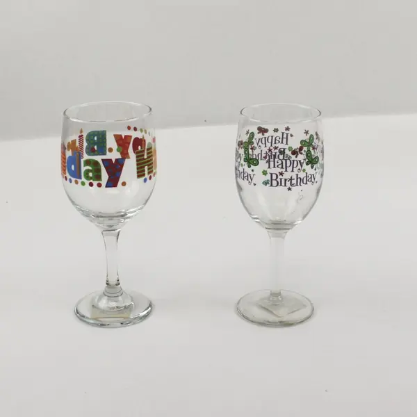 Lot of 2 Happy Birthday Wine Glasses Celebration Drinkware