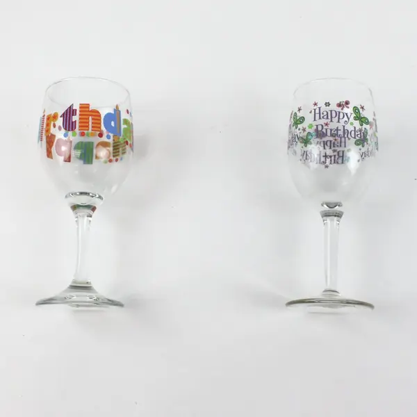 Lot of 2 Happy Birthday Wine Glasses Celebration Drinkware