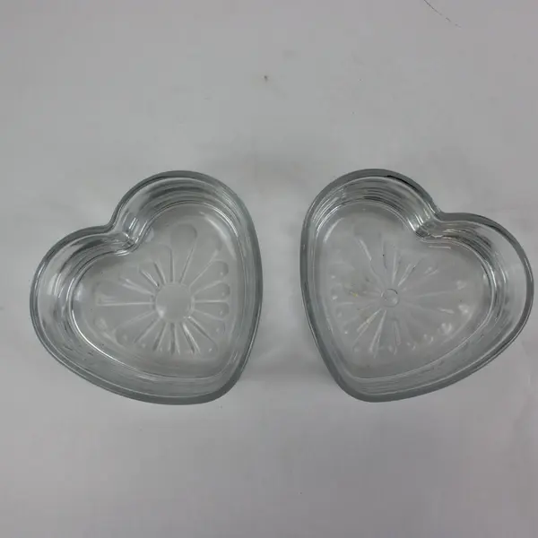 Set of 2 Heart-Shaped Clear Glass Candy Dishes