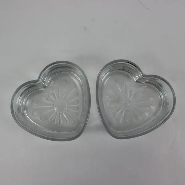 Set of 2 Heart-Shaped Clear Glass Candy Dishes