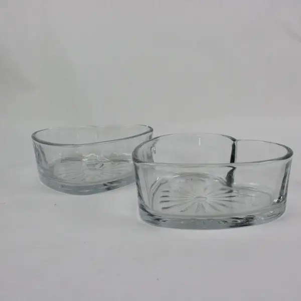 Set of 2 Heart-Shaped Clear Glass Candy Dishes