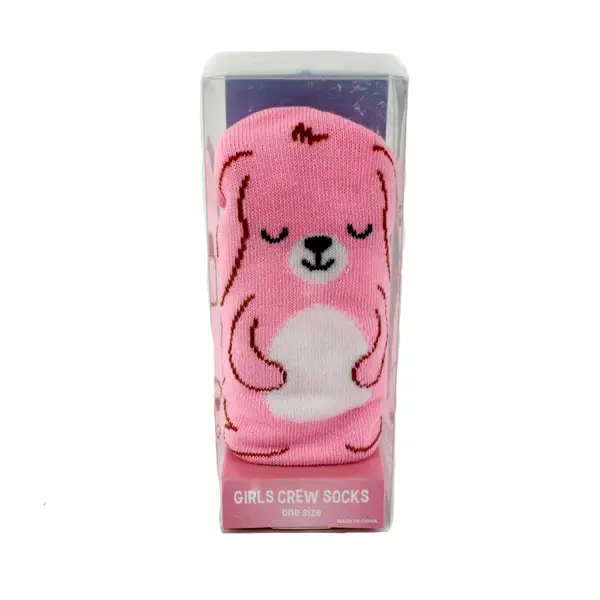 Gertex Girls Crew Socks 1 Pair Pink Animal Size 7-9