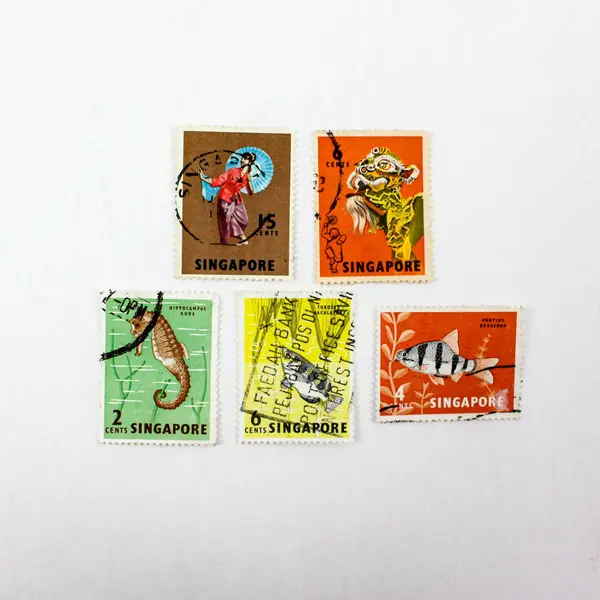 Lot of 5 Singapore 1960s Stamps Fish Folk Dancing Used