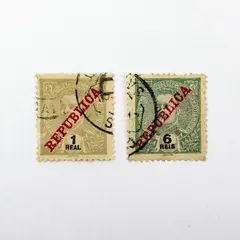 Portuguese India Canceled Stamps Republica Overprint 1 Real 6 Reis Pair Used