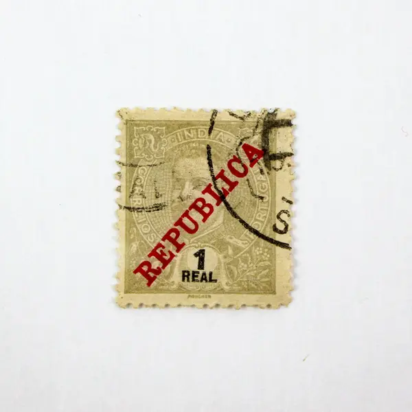 Portuguese India Canceled Stamps Republica Overprint 1 Real 6 Reis Pair Used