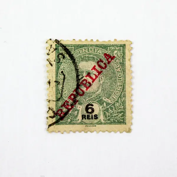 Portuguese India Canceled Stamps Republica Overprint 1 Real 6 Reis Pair Used