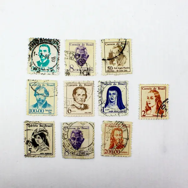 Lot of 10 Brazil 1960s Famous People Postage Stamps Used