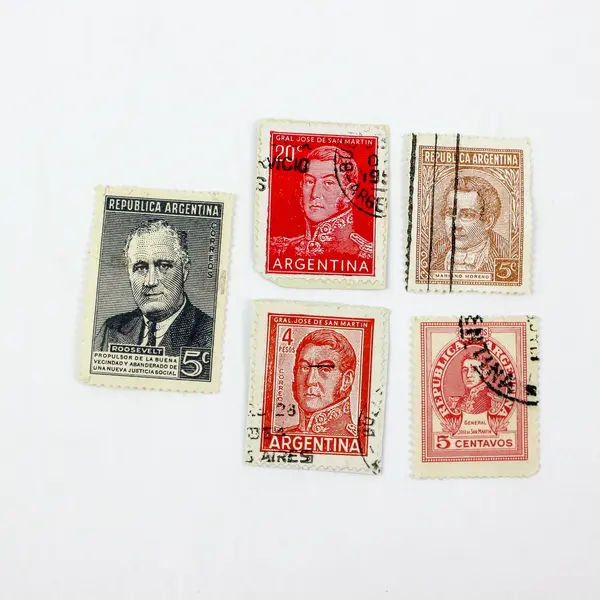 Lot of 5 Used Argentina Postage Stamps San Martín Roosevelt Mariano Moreno