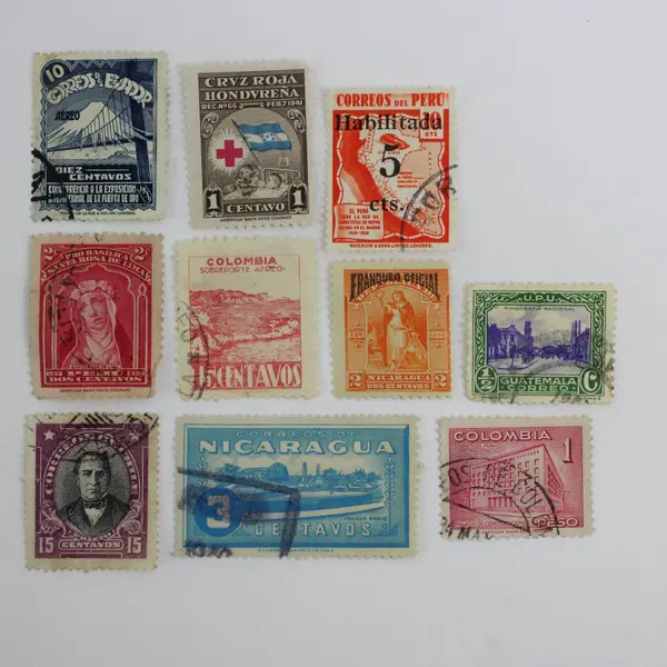 Lot of 10 Used Latin America Stamps Colombia Peru Nicaragua Honduras Guatemala