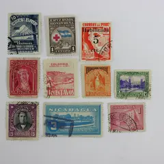 Lot of 10 Used Latin America Stamps Colombia Peru Nicaragua Honduras Guatemala