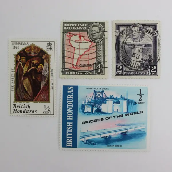 Lot of 4 Used Canceled British Guiana & British Honduras Stamps 1950s-1970s