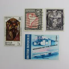 Lot of 4 Used Canceled British Guiana & British Honduras Stamps 1950s-1970s