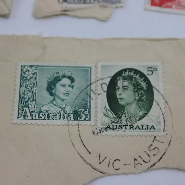 Lot of Used 1950s-1960s Australian Queen Elizabeth II Stamps On Paper 