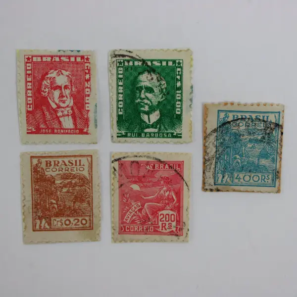 Lot of 5 Vintage 1920s–1950s Brazilian Postage Stamps Used