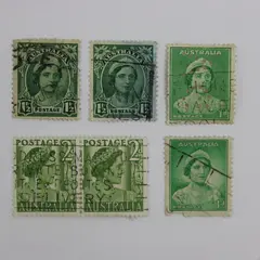 Lot of 6 Australia Queen Elizabeth II Used Green Postage Stamps