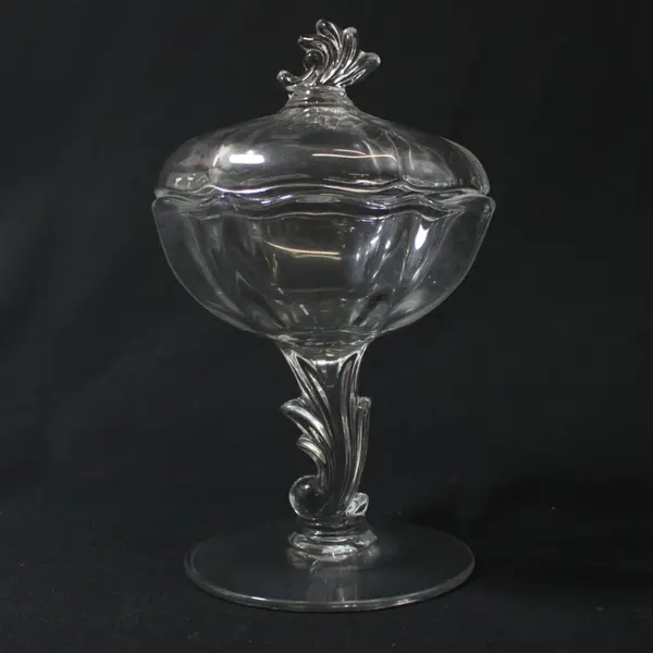 VTG Fostoria Baroque Glass Covered Pedestal Jelly Dish And Lid