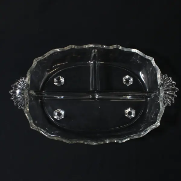 Vtg Fostoria Baroque 3-Part Divided Relish Dish Clear Glass Vintage
