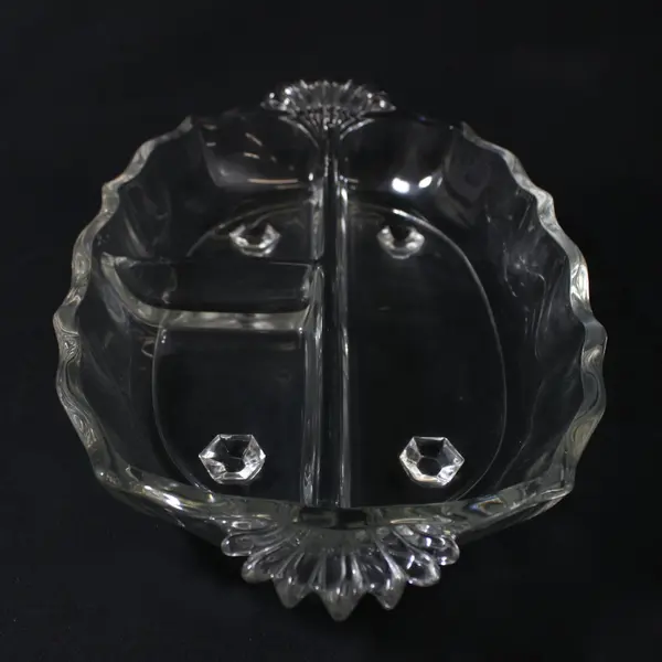 Vtg Fostoria Baroque 3-Part Divided Relish Dish Clear Glass Vintage