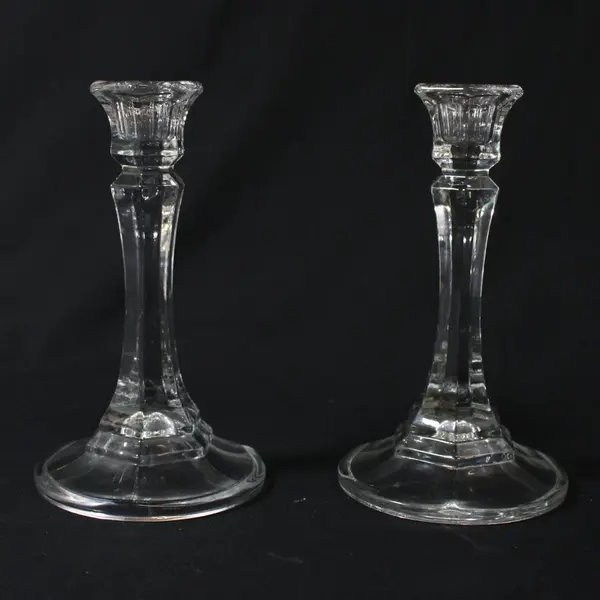 Set of 2 Clear Crystal Taper Candle Holders 6 Inch