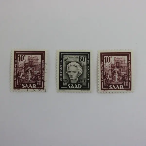 Saar Stamps Bauhandwerk Conservatorium des Saarlandes 10c 60c Set of 3