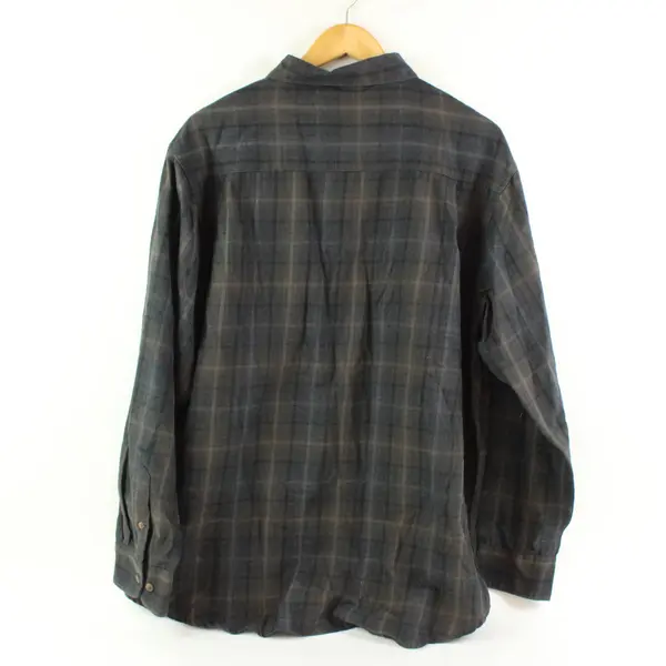 Haggar Men's XL Gray Brown Plaid Button-Up Casual Shirt