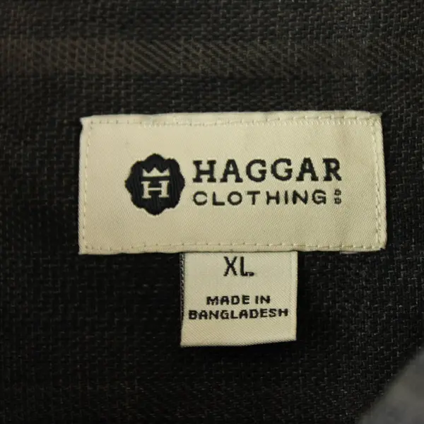 Haggar Men's XL Gray Brown Plaid Button-Up Casual Shirt
