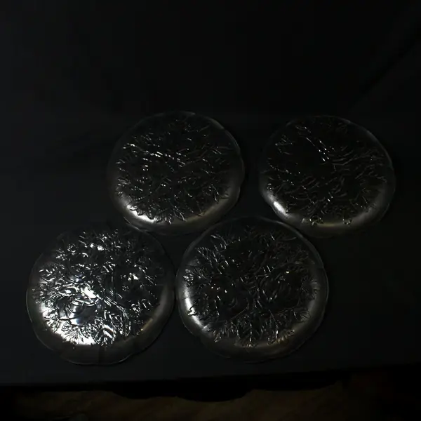 Set of 4 Pasari Livia Frosted Glass Embossed Rose Dinner Plates  10"