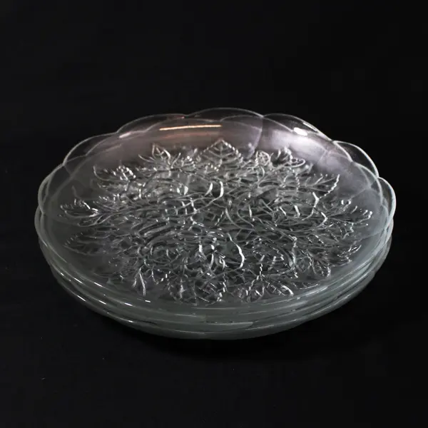 Set of 4 Pasari Livia Frosted Glass Embossed Rose Dinner Plates  10"