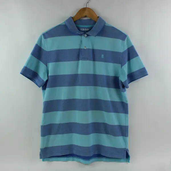 Lot of 2 IZOD Men's Medium Blue Striped Polo Shirts