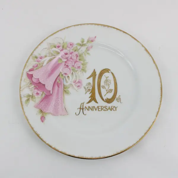 Chatillon 10th Anniversary Floral Decorative Collector Plate Pink Gold Trim