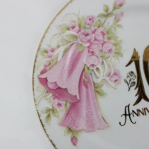 Chatillon 10th Anniversary Floral Decorative Collector Plate Pink Gold Trim